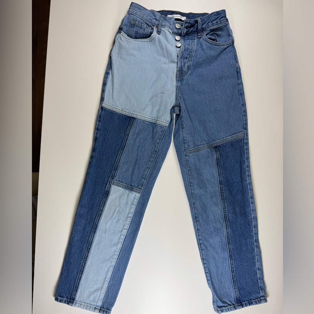 Pacsun High Rise Waist Straight Leg girl JEAN patchwork vtg retro hippie boho 23